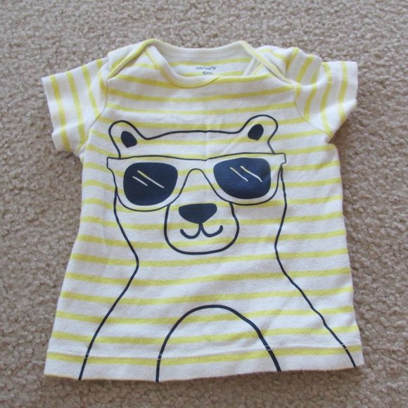 Carters 3‎ Pc Bear Shirt Bodysuit Pants Outfit Boys Size 6M Blue Yellow Striped - Picture 2 of 9
